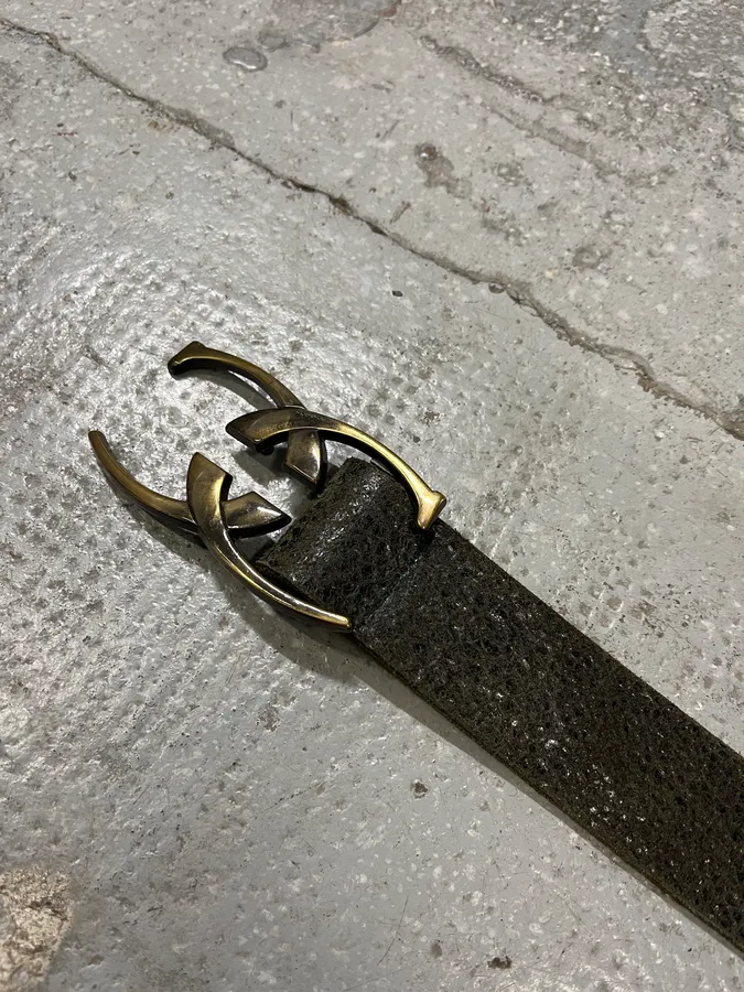 2000s Cavalli Black Eroded Leather Belt - Image 4