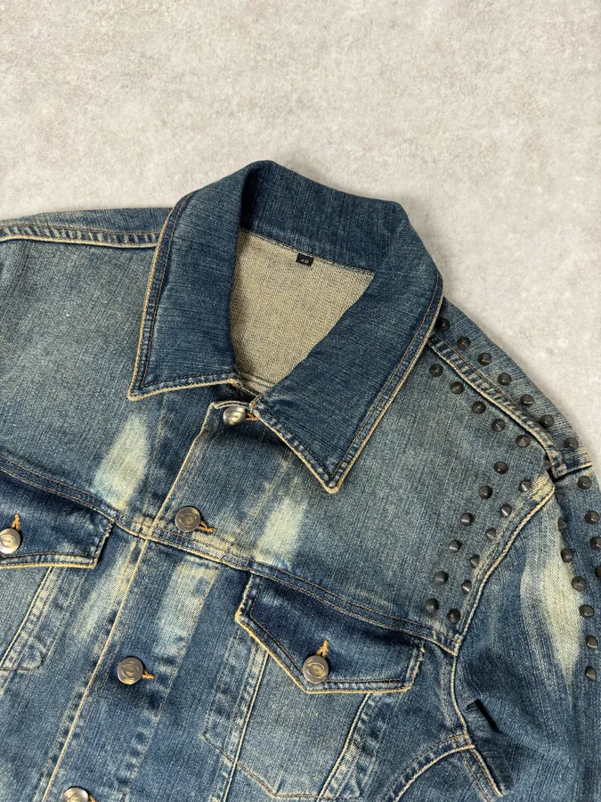 2000s Cavalli Blue Studded Denim Jacket - Image 4