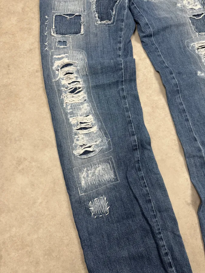 2000s Dolce & Gabbana Blue Destroyed Denim Jeans - Image 8