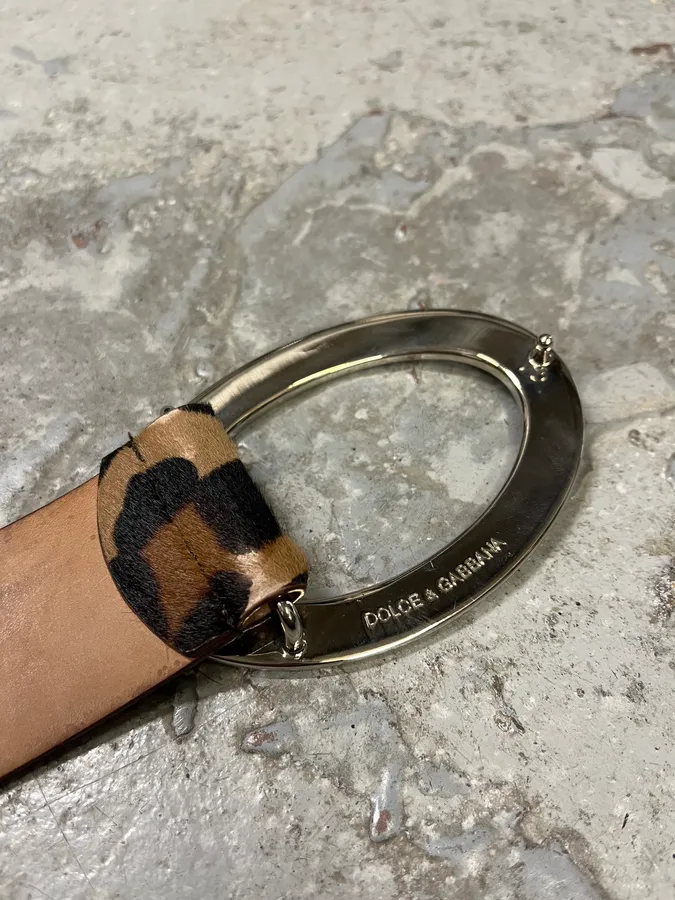 2000s Dolce & Gabbana Pony Hair Leopard Leather Belt - Image 7