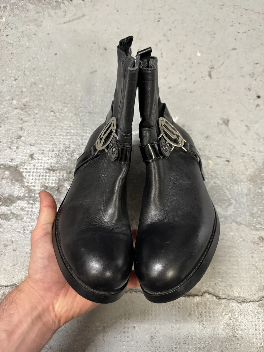 2000s Galliano Black Buckle Leather Boots - Image 9