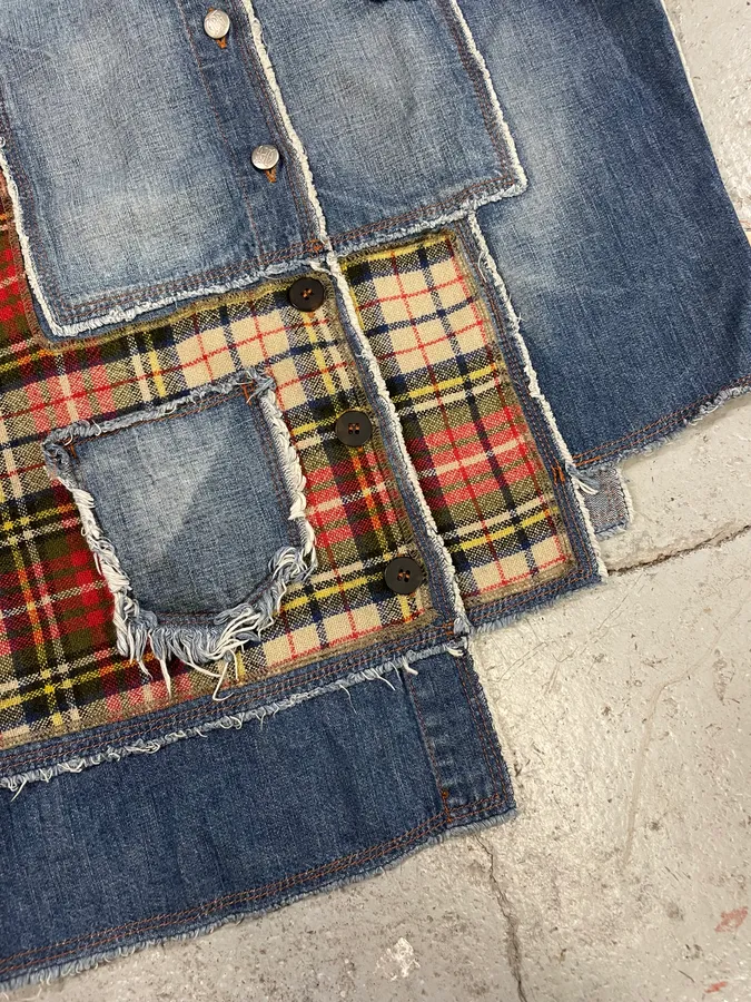 2000s Jean Paul Gaultier Asymmetrical Patchwork Wool Denim Jacket - Image 7