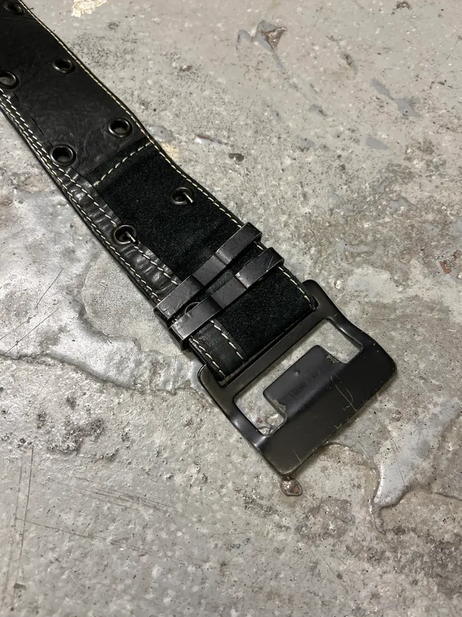 2000s Plein Sud Black Patchwork Leather Belt - Image 6