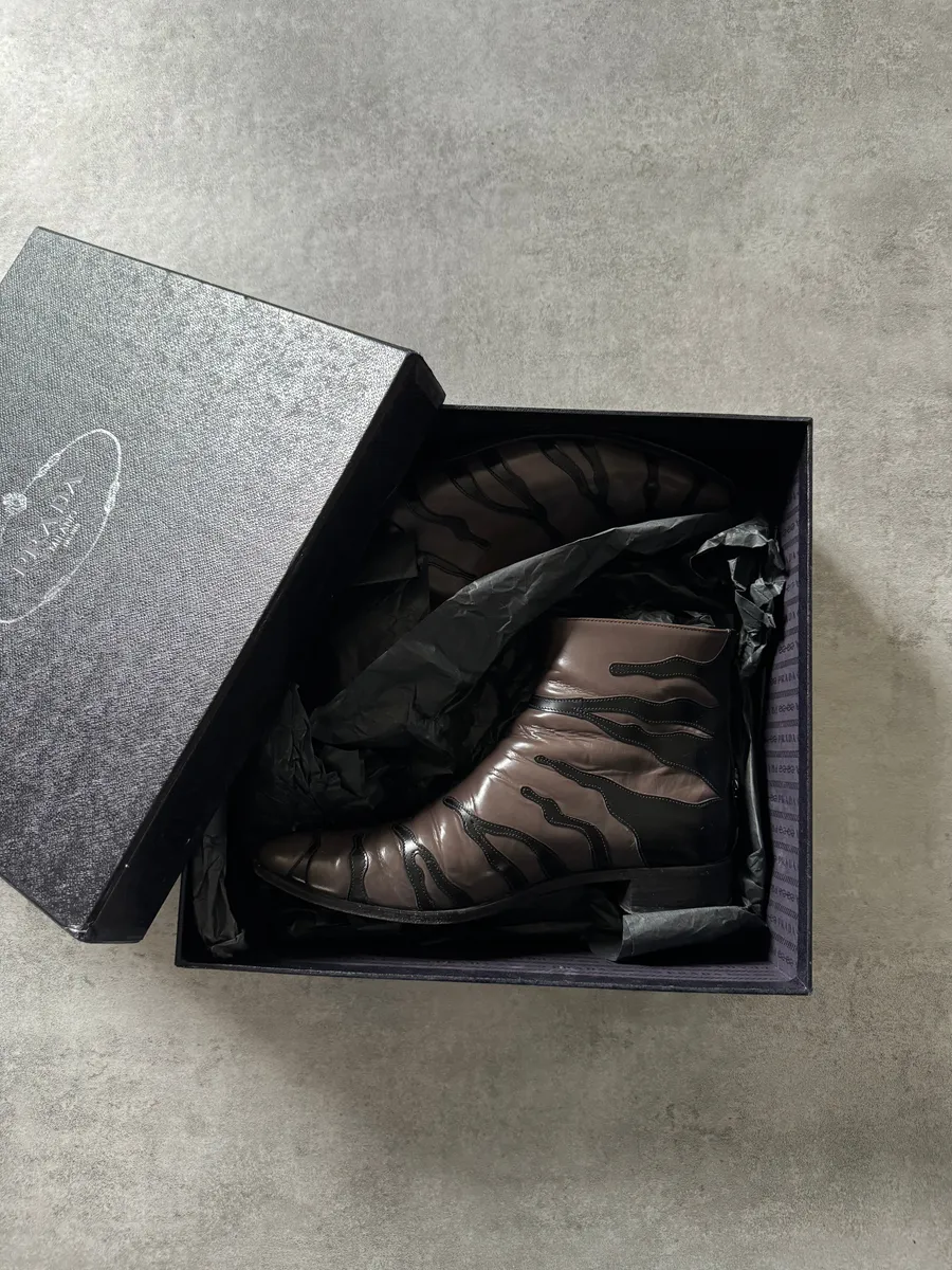 2000s Prada Zebra Brown Leather Boots - Image 6
