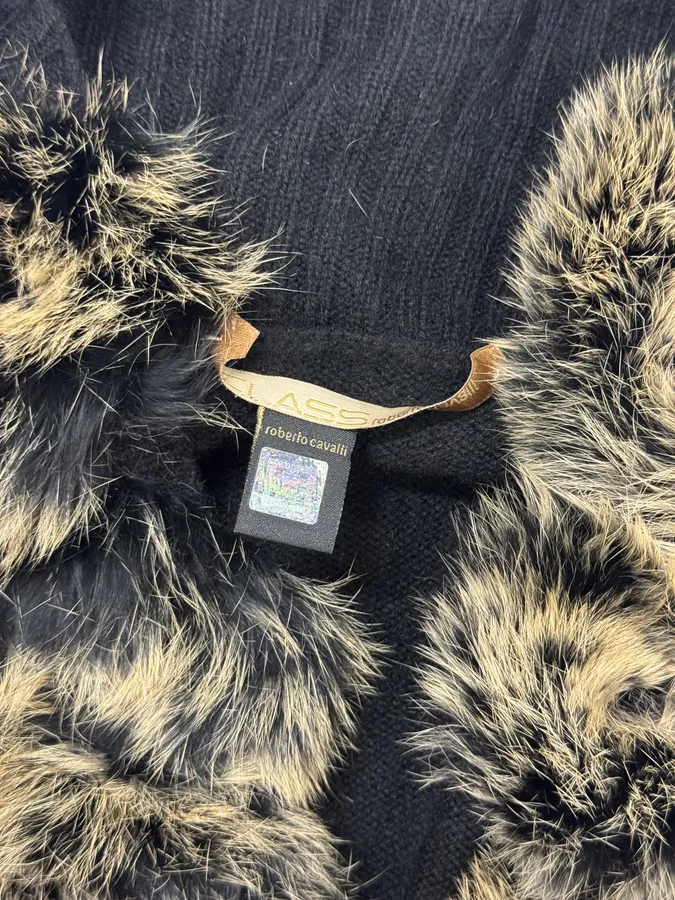 2000s Roberto Cavalli Fur Black Wool Cardigan - Image 5