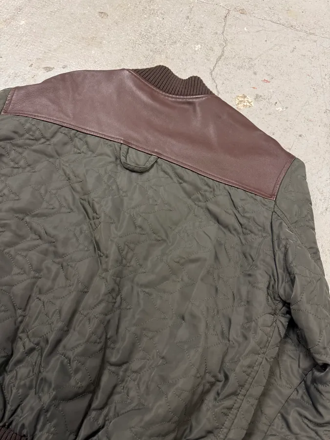 AW2001 Dolce & Gabbana Quilted Olive Hybrid Leather Bomber Jacket - Image 6