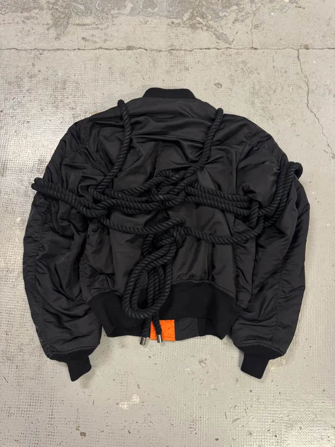 AW2010 Phenomenon Rope Knot Black Nylon Bomber Jacket - Image 3