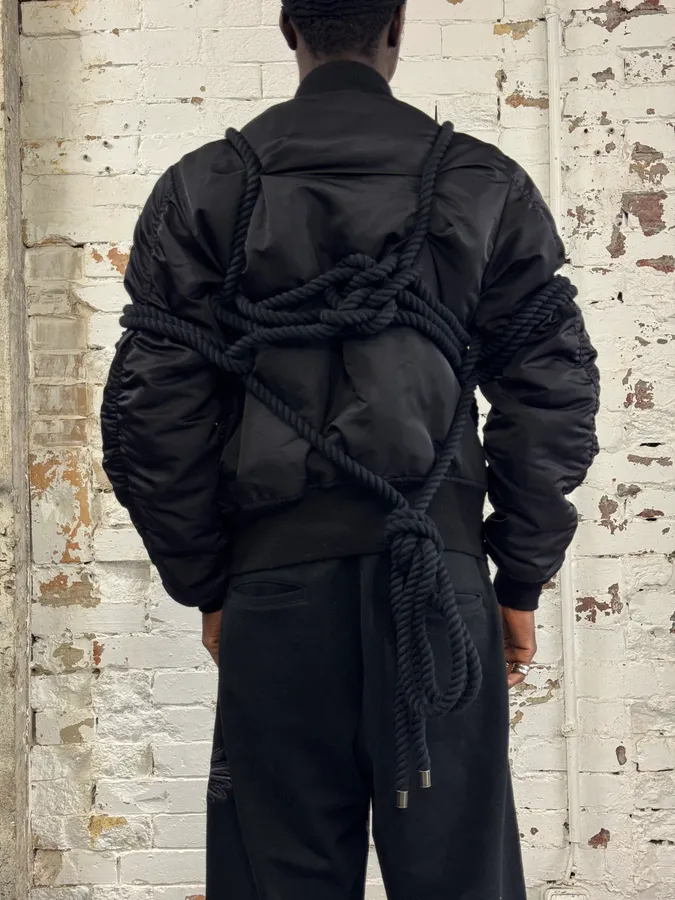 AW2010 Phenomenon Rope Knot Black Nylon Bomber Jacket - Image 4