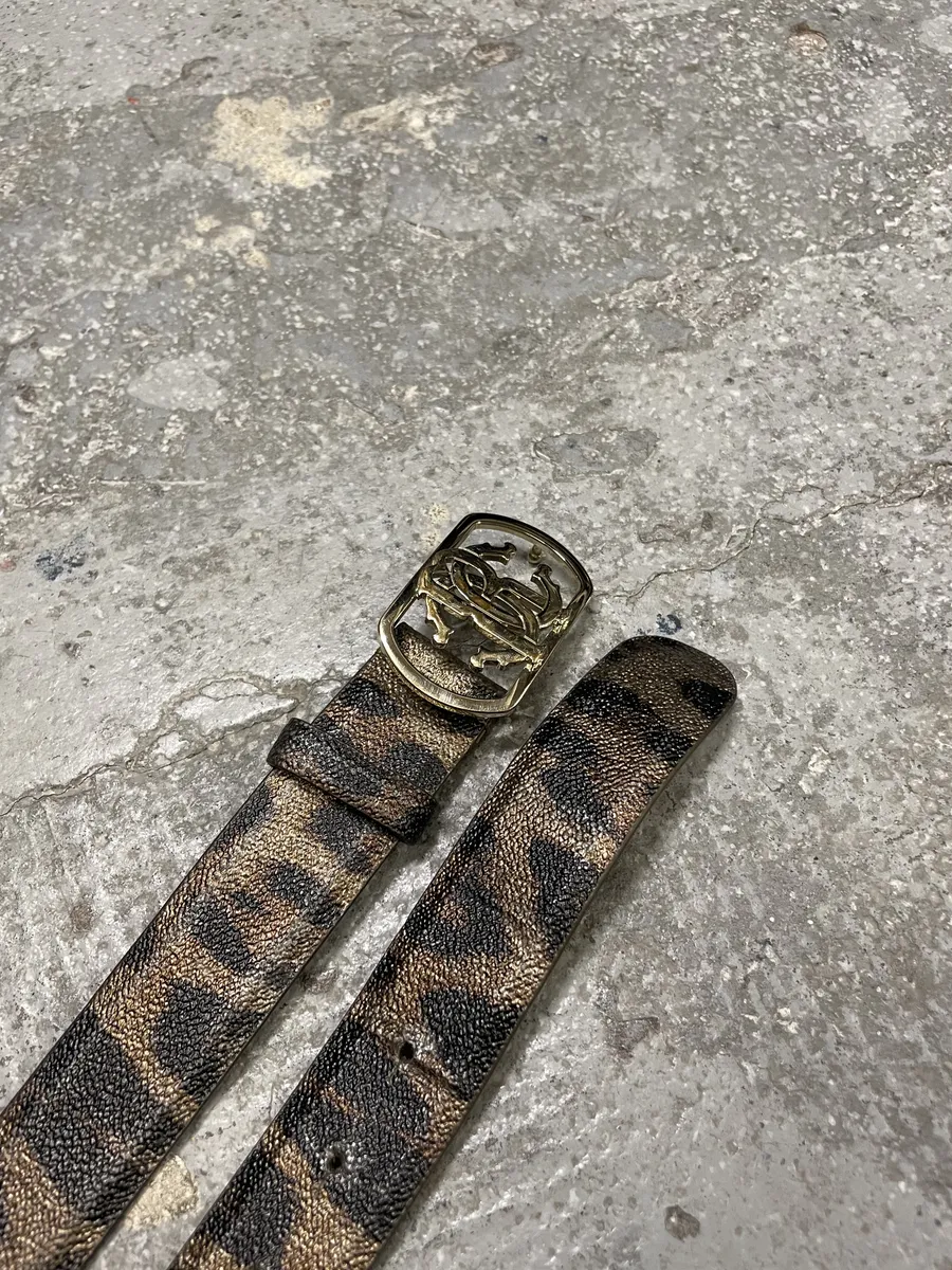 Roberto Cavalli Golden Buckle Leopard Leather Blet - Image 6