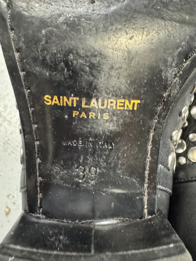 Saint Laurent Studded Black Leather Ankle Boots - Image 10
