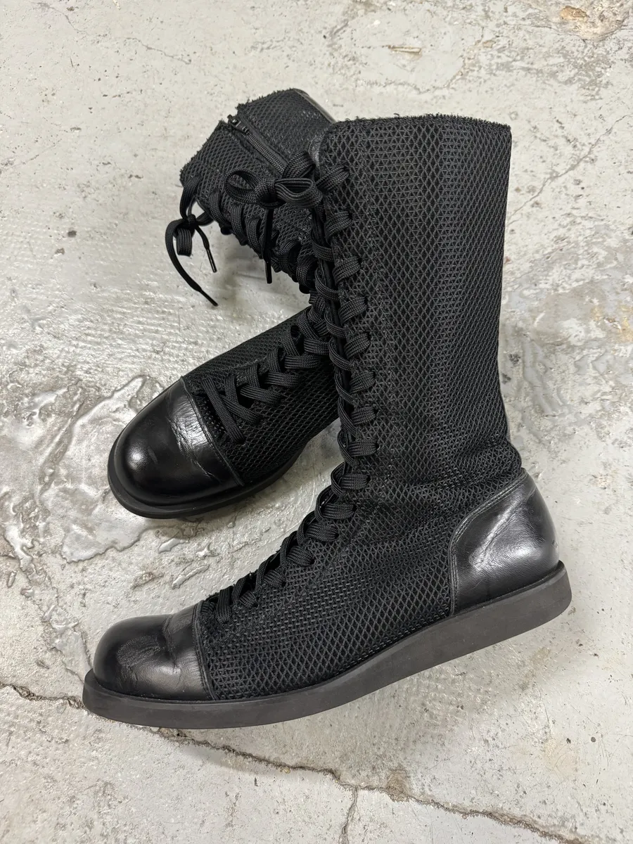 SS2020 Yohji Yamamoto Black Ankle Boxing Leather Shoes - Image 3
